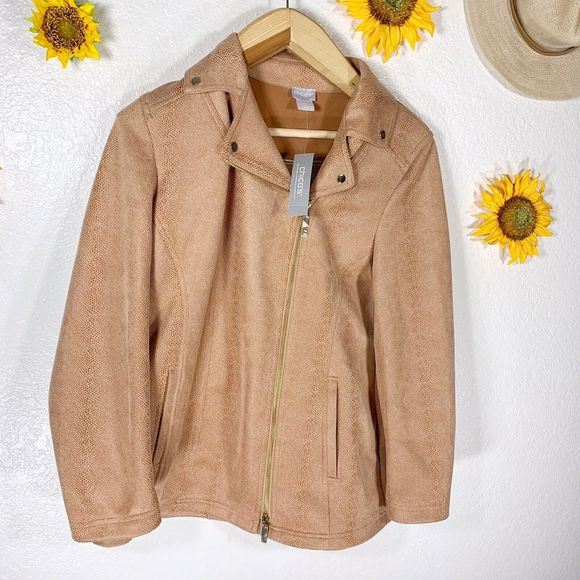 Chico’s NWT Faux Suede Elongated Moto Zippered Pink Jacket Size 1 Or Med Womens - Picture 14 of 16